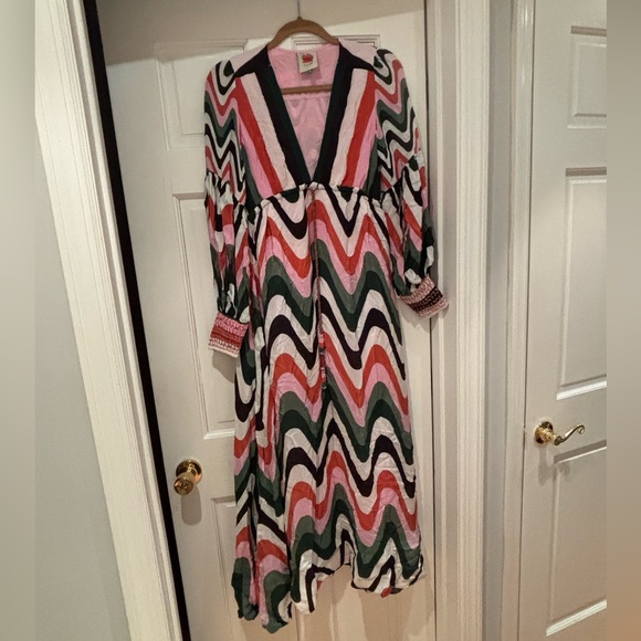 Farm Rio Wave Gradient Long Seeve Maxi Dress SMALL - Picture 5 of 9